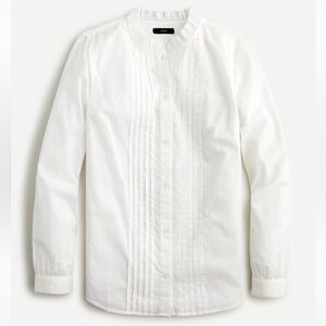 NWT J. Crew Collarless Pleated Ruffle Front White Button Down Shirt